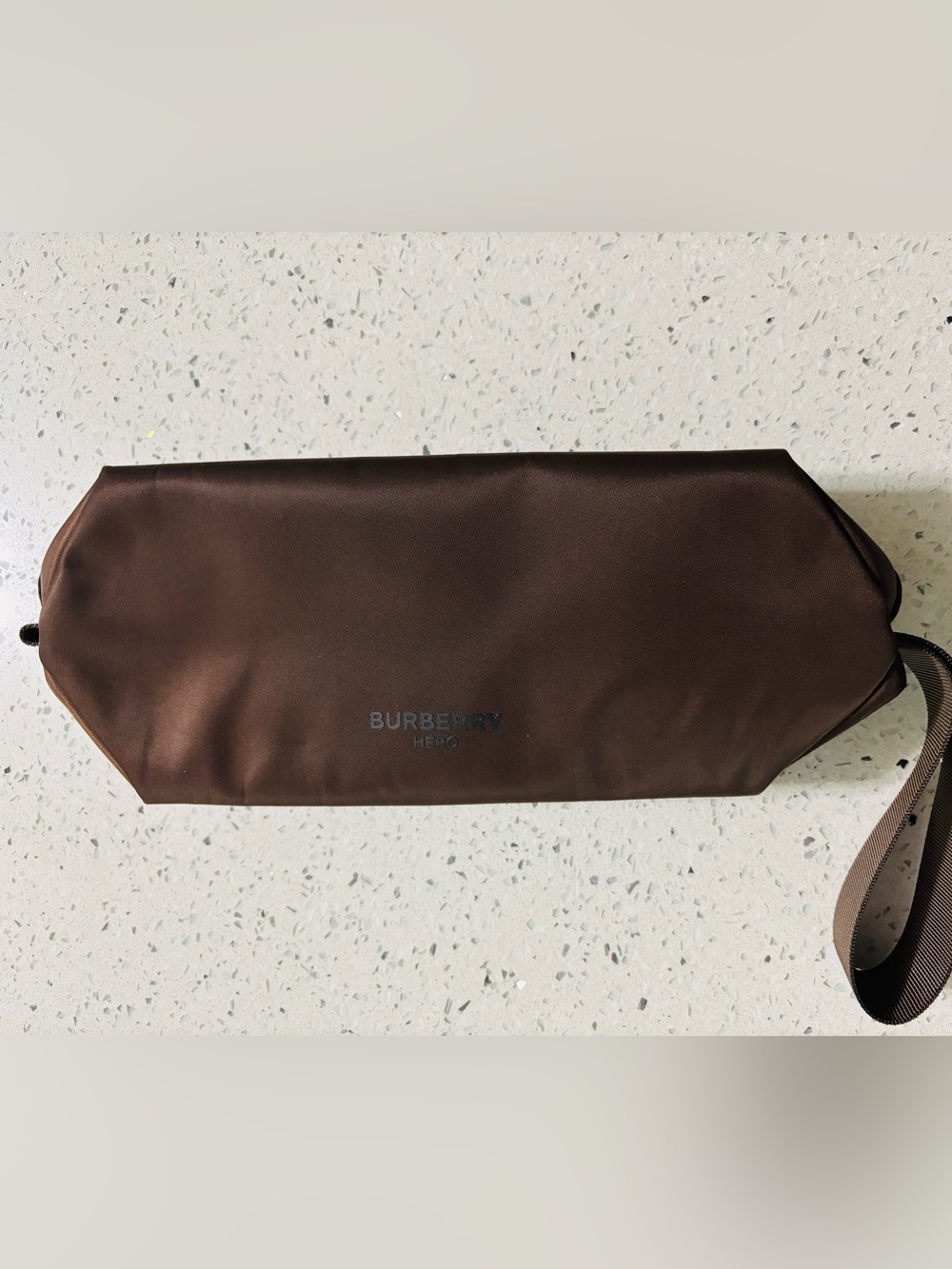 Burberry Brown Nylon Toiletry Case with Wrist Strap